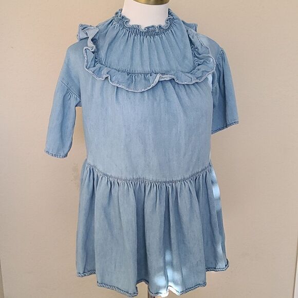 Zara Girls Denim Ruffle Dress - Picture 1 of 6